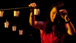 Tomoko Sauvage manipulates water droplets through effects pedals at the High Zero Festival.